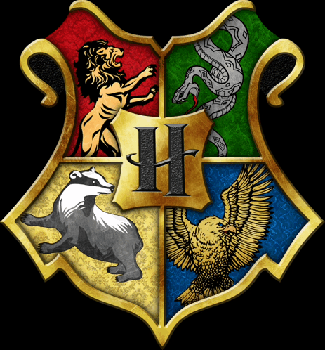 A Shield With A Lion A Badger A Snake And An Eagle With The Letter H On It GIF
