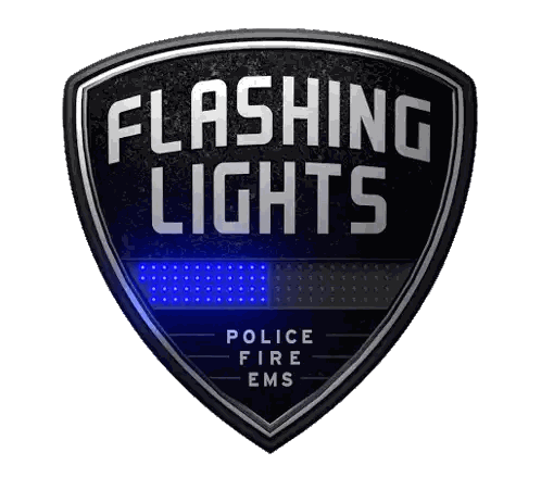 a shield with the words flashing lights police fire ems on it