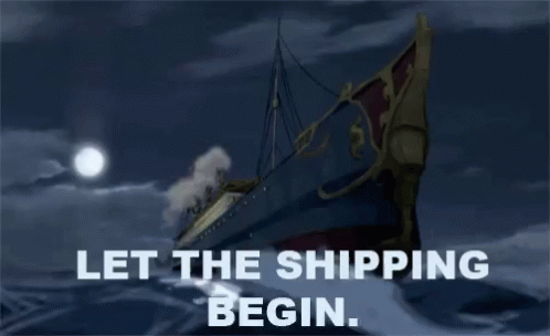A Ship In The Ocean With The Words Let The Shipping Begin Written Below It GIF