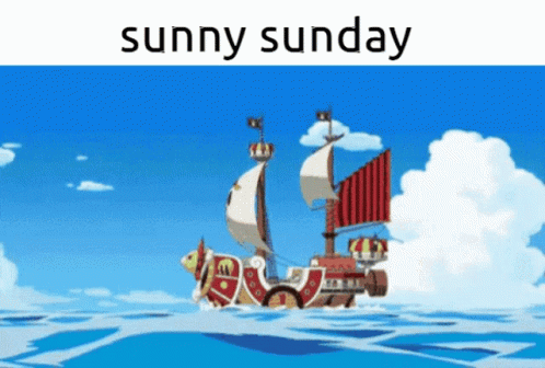 A Ship In The Ocean With The Words Sunny Sunday On The Bottom GIF