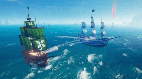 A Ship With A Green Sail Has A Butterfly On The Sail GIF