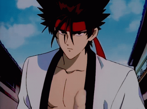 A Shirtless Anime Character With A Red Headband On GIF