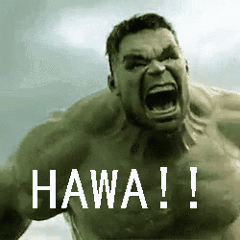 A Shirtless Hulk Is Screaming With The Word Hawa Written Below Him GIF