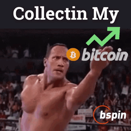 A Shirtless Man Holds Up A Green Arrow With The Words Collectin My Bitcoin On It GIF