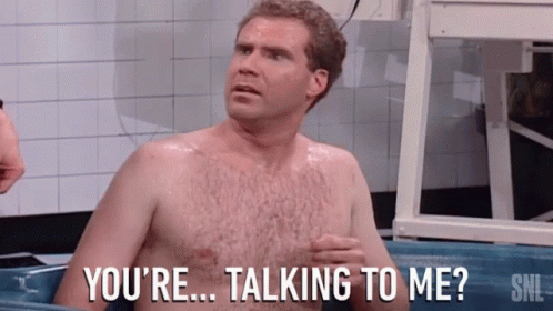 A Shirtless Man In A Bathtub With The Words " You 'Re Talking To Me " On The Bottom GIF