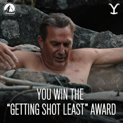 A Shirtless Man In A Hot Tub With The Words " You Win The " Getting Shot Least " Award Above Him GIF
