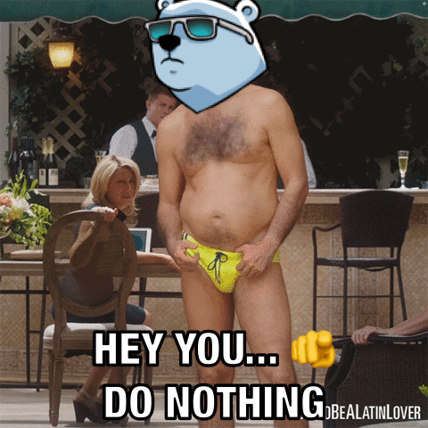 A Shirtless Man In A Yellow Swim Trunks Says Hey You Do Nothing GIF