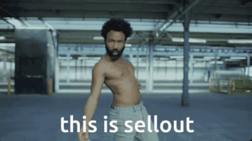 A Shirtless Man Is Dancing In An Empty Room With The Words " This Is Sellout " Behind Him GIF
