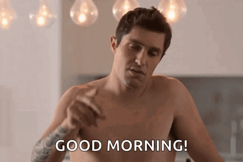 A Shirtless Man Is Giving A Thumbs Up And Says Good Morning GIF