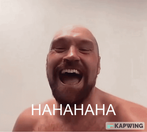 A Shirtless Man Is Laughing In Front Of A Caption That Says ' Hahahaha ' GIF