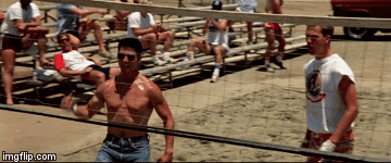 A Shirtless Man Is Playing Volleyball In Front Of A Crowd With Imgflip.com On The Bottom GIF