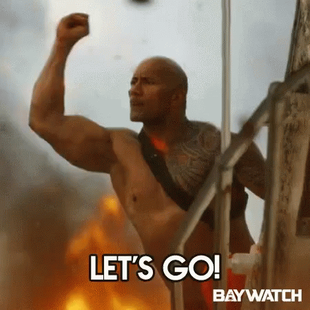 A Shirtless Man Is Raising His Fist In The Air And Saying `` Let 'S Go '' . GIF