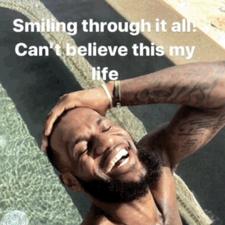 A Shirtless Man Is Smiling In A Pool With The Caption Smiling Through It All Can T Believe This My Life GIF