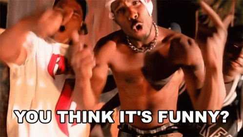 A Shirtless Man Is Standing Next To Another Shirtless Man With The Words You Think It 'S Funny GIF