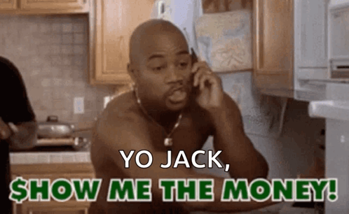 A Shirtless Man Is Talking On A Cell Phone And Says Yo Jack Show Me The Money . GIF