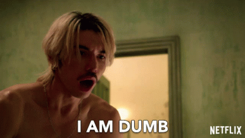A Shirtless Man Says " I Am Dumb " In Front Of A Netflix Logo GIF