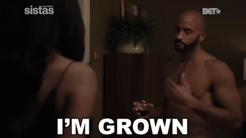 A Shirtless Man Says " I Make My Own Decisions " In Front Of A Woman GIF