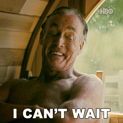 A Shirtless Man Sits In A Chair With The Words I Can 'T Wait Below Him GIF