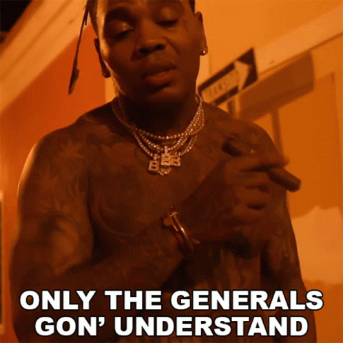 A Shirtless Man Smoking A Cigar With The Words Only The Generals Gon ' Understand Above Him GIF
