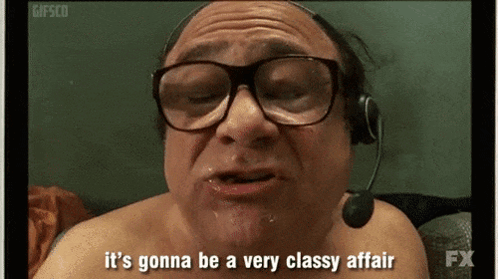 A Shirtless Man Wearing Glasses And A Headset Is Saying It 'S Gonna Be A Very Classy Affair GIF