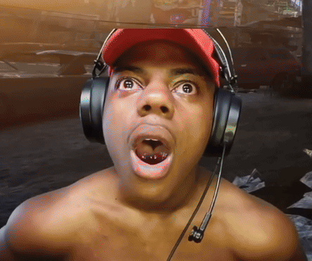 A Shirtless Man Wearing Headphones And A Red Hat Has His Mouth Wide Open GIF