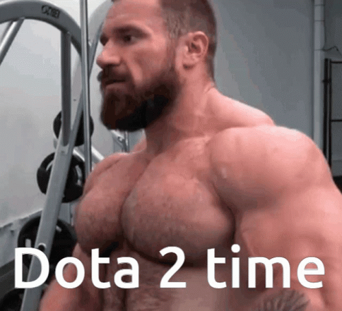 A Shirtless Man With A Beard And The Words Dota 2 Time GIF