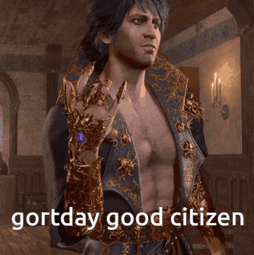 Shirtless Man With Glove And Good Citizen Text GIF