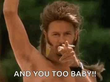 A Shirtless Man With A Mullet Is Smoking A Cigarette And Pointing . GIF