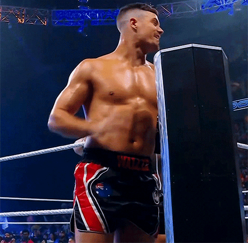 a shirtless wrestler in a boxing ring is wearing shorts with the word wilde on the side