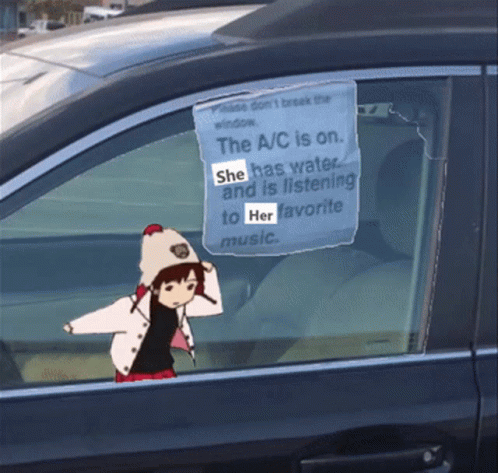 A Sign In The Window Of A Car That Says The A/c Is On GIF
