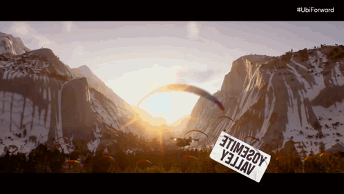 A Sign That Says 3Time20y Yellow Hangs From A Mountain GIF