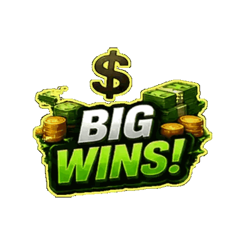a sign that says big wins with a dollar sign above it