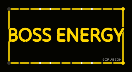 A Sign That Says Boss Energy In Yellow Letters GIF