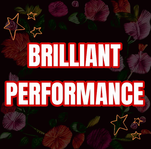 A Sign That Says Brilliant Performance On A Black Background GIF