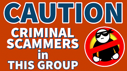 A Sign That Says Caution Criminal Scammers In This Group GIF