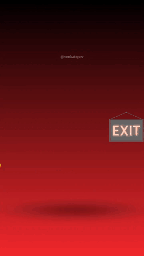 a sign that says exit hangs above a lion