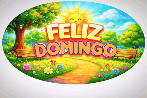 A Sign That Says Feliz Domingo With A Sun Behind It GIF
