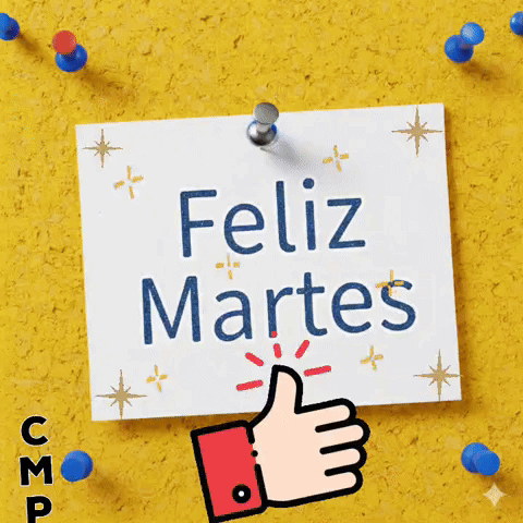 A Sign That Says Feliz Martes Is Pinned To A Yellow Wall . GIF