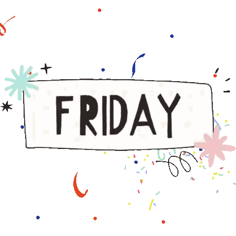 a sign that says friday with confetti and stars around it