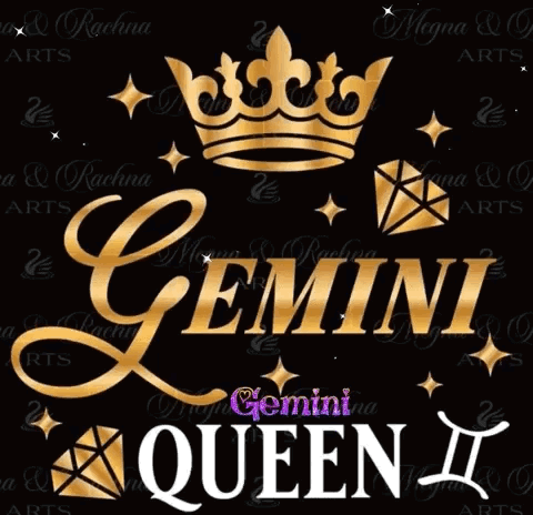 A Sign That Says Gemini Queen With A Gold Crown GIF