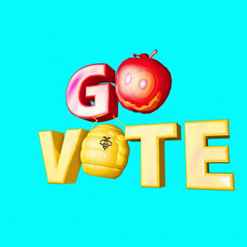 A Sign That Says Go Vote With An Apple And A Bee On It GIF