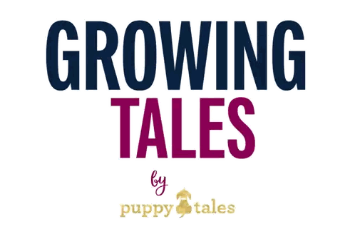 a sign that says growing tales by puppy tales on it