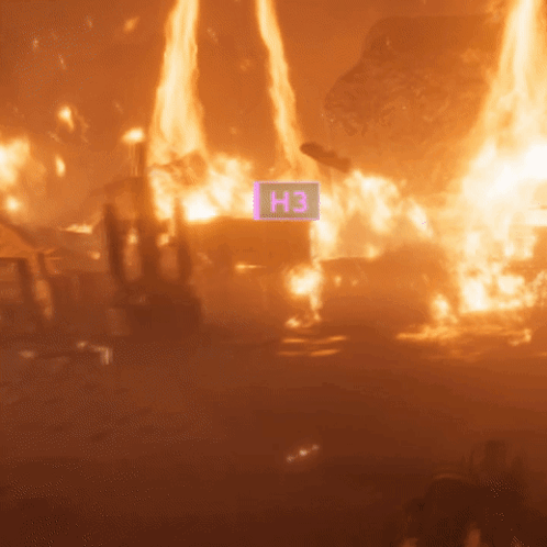 A Sign That Says H3 Is In Front Of A Fire GIF