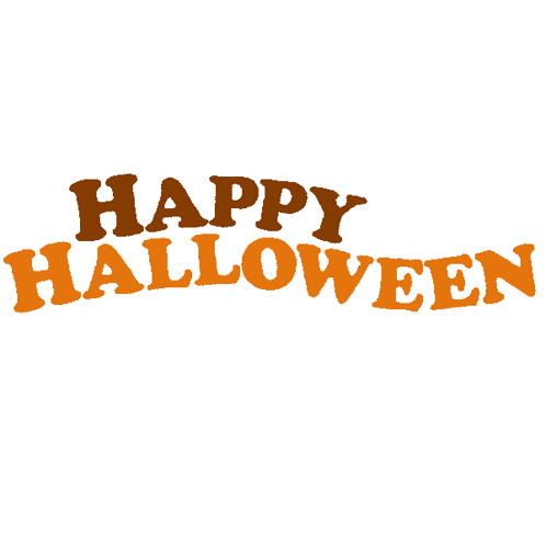 A Sign That Says Happy Halloween In Orange On A White Background GIF