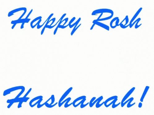 a sign that says happy rosh hashanah with blue confetti around it