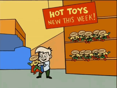 A Sign That Says Hot Toys New This Week Hangs Over A Store GIF