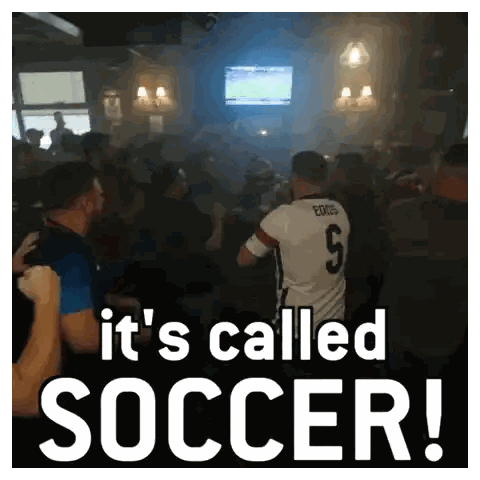 a sign that says it 's called soccer in white letters