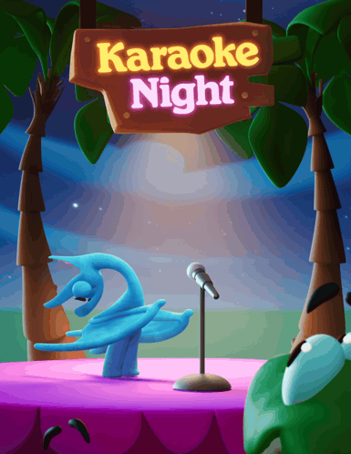 a sign that says karaoke night is above a microphone