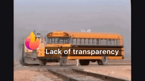 A Sign That Says Lack Of Transparency Is Next To A School Bus GIF