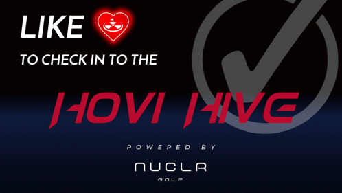 a sign that says like to check in to the powered by nucla golf